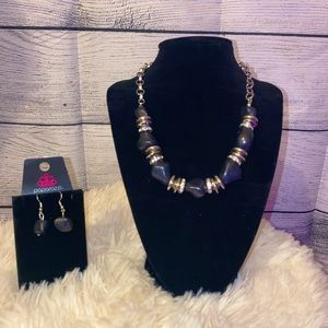 Navy Necklace & Earring Set